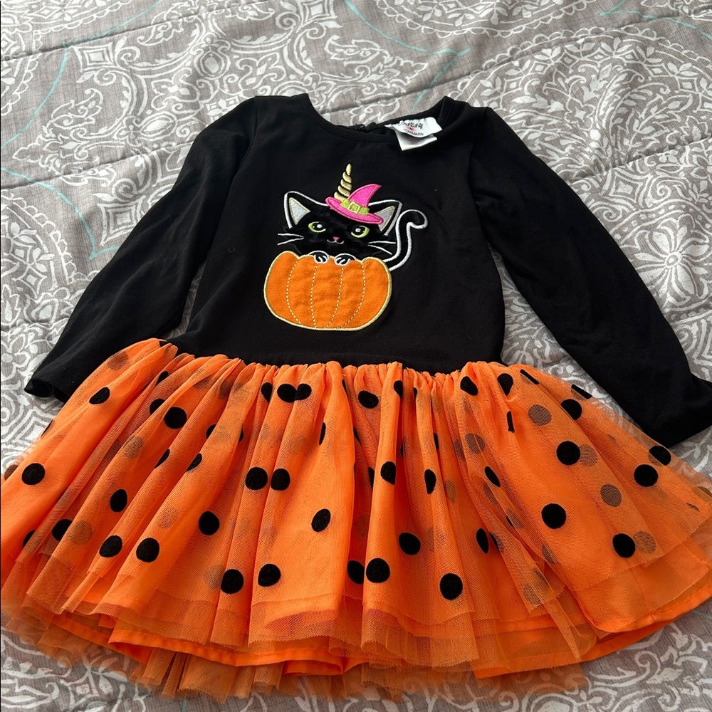 Black and Orange Cat Halloween Dress and leggings, 4T